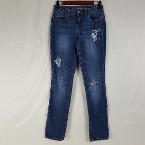 Cato Premium Jeans Womens‎ 6 Low Rise Skinny Distressed Medium Wash Blue Denim